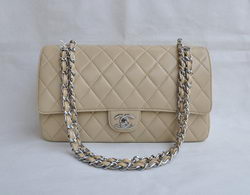 Cheap Replica Chanel Classic 2.55 Series Apricot Lambskin Silver Chain Quilted Flap Bag 1113